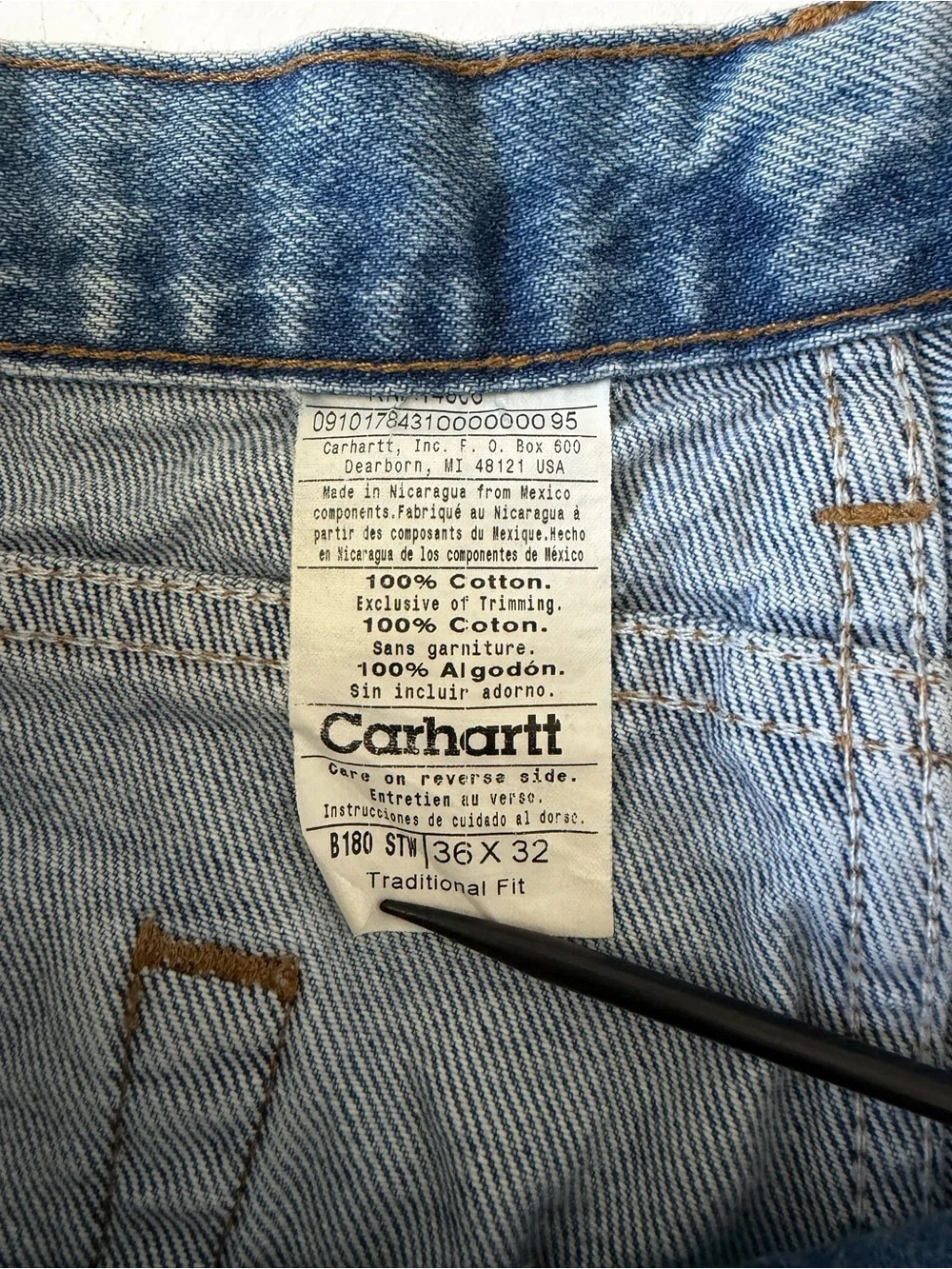 Carhartt Traditional Fit Straight Leg Jeans B180 STW Size 36